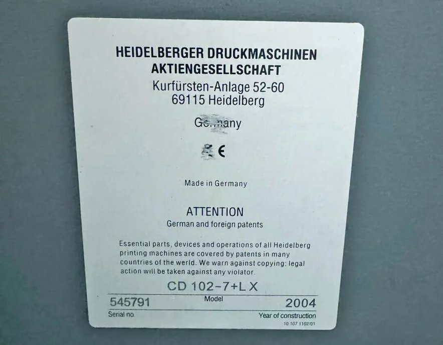 Sheet Fed / Offset Heidelberg CD102-7+L